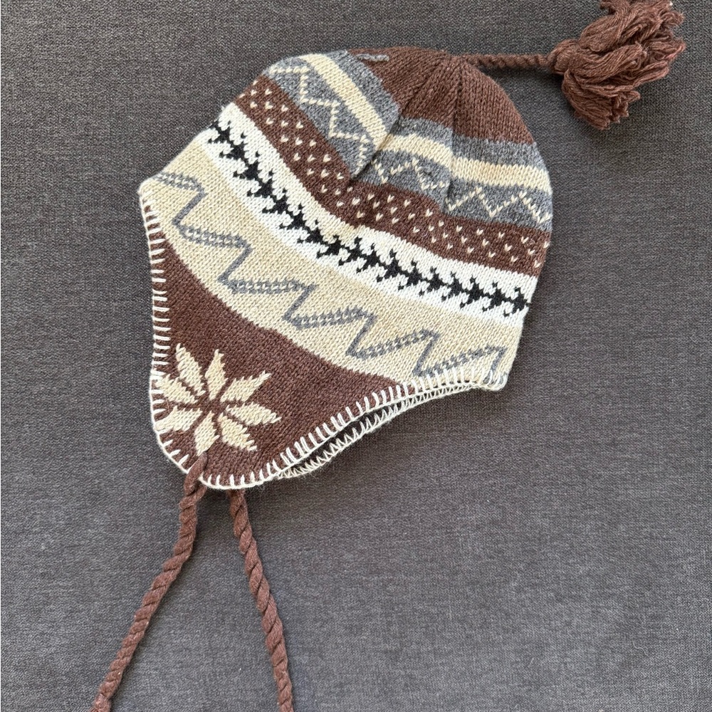 Brown and Cream Winter Knit Hat